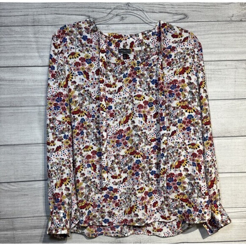 TALBOTS Womens TOP Long Sleeve RED Yellow Blue FLORAL SZ LP
